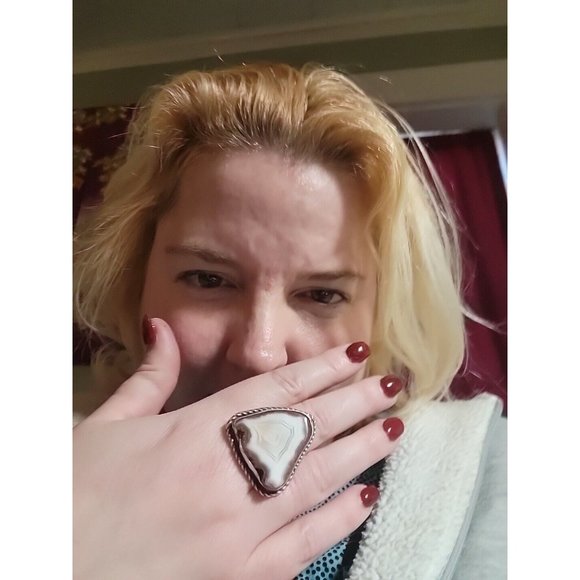 Native AMERICAN AGATE HIPPIE TRIANGLE BIKER RING! - Picture 10 of 16